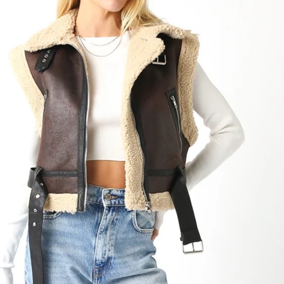 Olivaceous Faux Suede and Sherpa Moto Style VEST - NWT - Picture 13 of 14